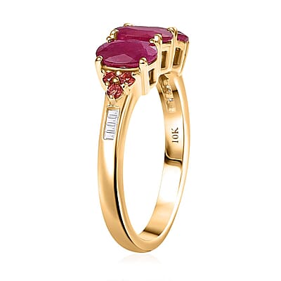 Luxoro 10K Yellow Gold AAA Montepuez Ruby, Padparadscha Sapphire and White Diamond (I2) Art Deco Halo Ring (Size 10.0) 2.90 ctw