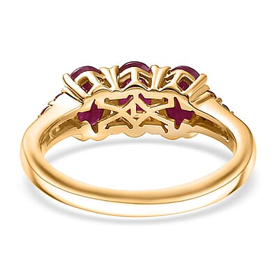 Luxoro 10K Yellow Gold AAA Montepuez Ruby, Padparadscha Sapphire and White Diamond (I2) Art Deco Halo Ring (Size 10.0) 2.90 ctw