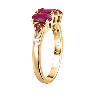 Luxoro 10K Yellow Gold AAA Montepuez Ruby, Padparadscha Sapphire and White Diamond (I2) Art Deco Halo Ring (Size 6.5) 2.90 ctw