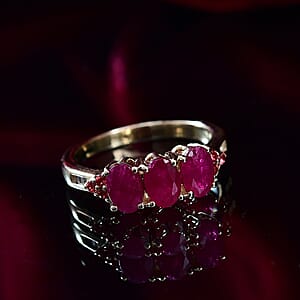 Luxoro AAA Royal Ruby, Padparadscha Sapphire and White Diamond I2 2.90 ctw Art Deco Halo Ring in 10K Yellow Gold (Size 9.0)