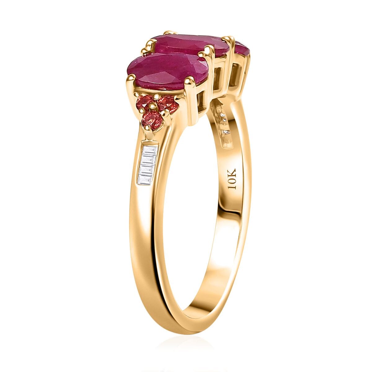 Luxoro AAA Montepuez Ruby, Padparadscha Sapphire and White Diamond I2 2.90 ctw Art Deco Halo Ring in 10K Yellow Gold (Size 9.0) image number 3