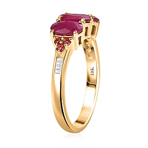 Luxoro AAA Royal Ruby, Padparadscha Sapphire and White Diamond I2 2.90 ctw Art Deco Halo Ring in 10K Yellow Gold (Size 9.0)