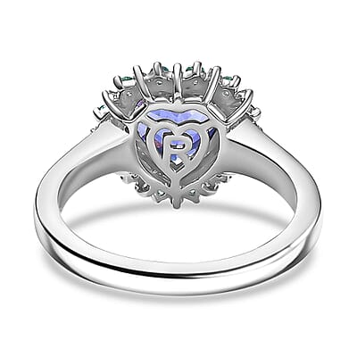 Rhapsody 950 Platinum AAAA Tanzanite, Paraiba Tourmaline and Diamond (E-F, VS2) Heart Ring (Size 10.0) 2.20 ctw