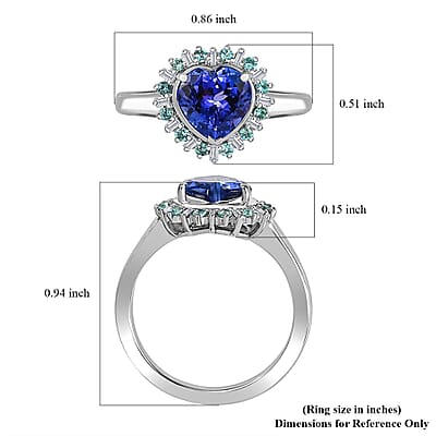 Rhapsody 950 Platinum AAAA Tanzanite, Paraiba Tourmaline and Diamond (E-F, VS2) Heart Ring (Size 12.0) 2.20 ctw