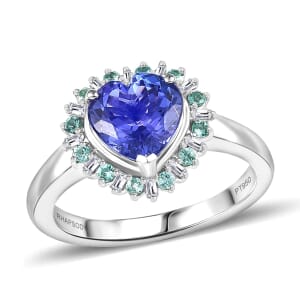 Rhapsody 950 Platinum AAAA Tanzanite, Paraiba Tourmaline and Diamond (E-F, VS2) Heart Ring (Size 6.0) 2.20 ctw