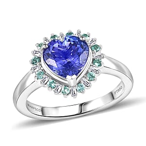 Rhapsody AAAA Tanzanite, Paraiba Tourmaline and Diamond E-F VS2 2.20 ctw Heart Ring in 950 Platinum (Size 8.0)