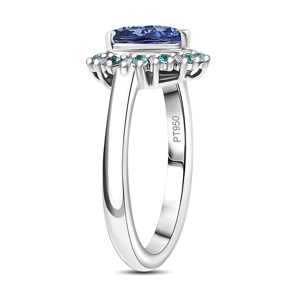 Rhapsody AAAA Tanzanite, Paraiba Tourmaline and Diamond E-F VS2 2.20 ctw Heart Ring in 950 Platinum (Size 8.0) image number 1