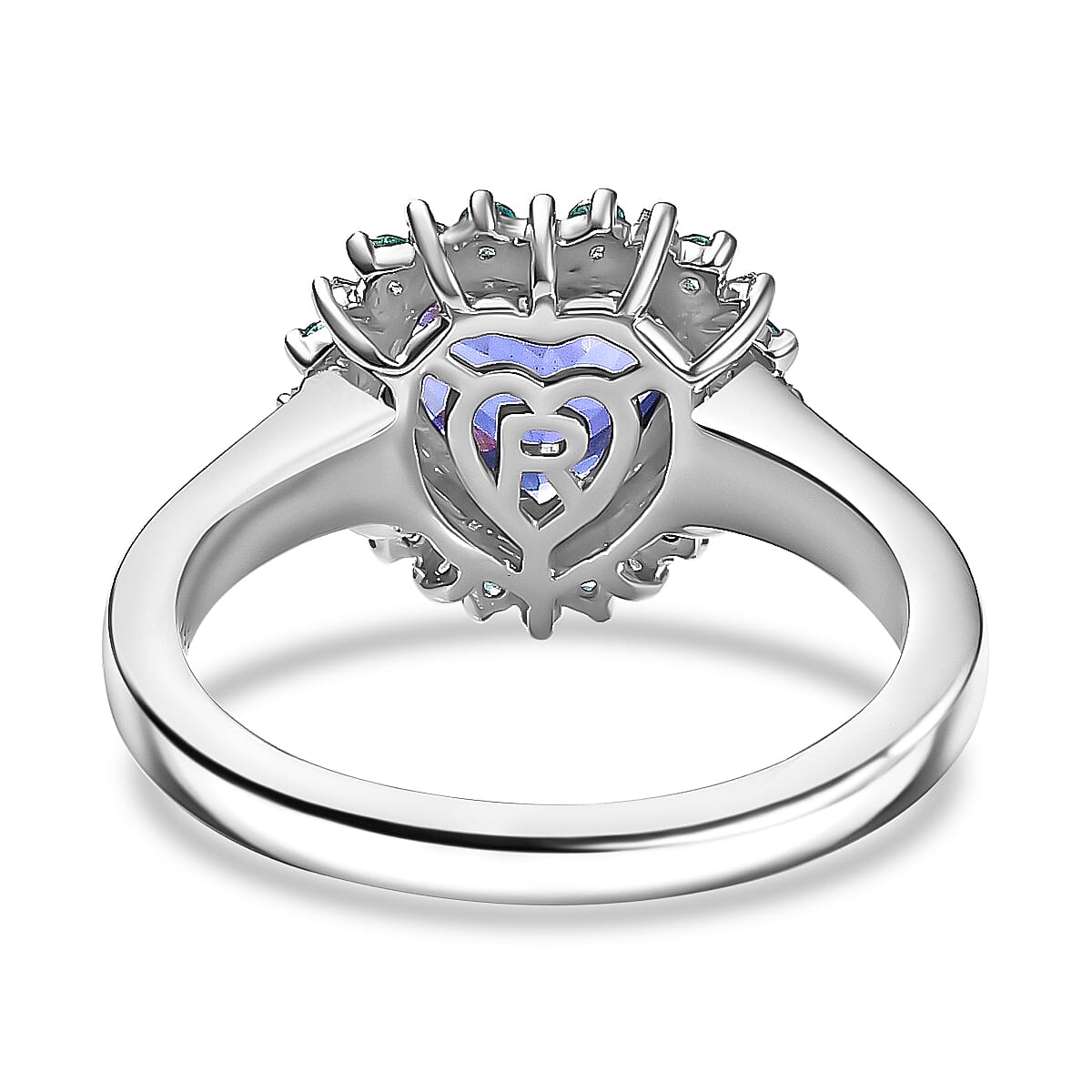 Rhapsody AAAA Tanzanite, Paraiba Tourmaline and Diamond E-F VS2 2.20 ctw Heart Ring in 950 Platinum (Size 8.0) image number 2