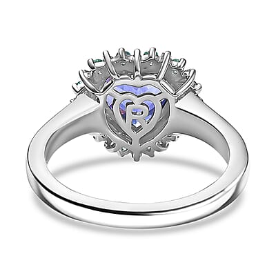 Rhapsody AAAA Tanzanite, Paraiba Tourmaline and Diamond E-F VS2 2.20 ctw Heart Ring in 950 Platinum (Size 8.0)