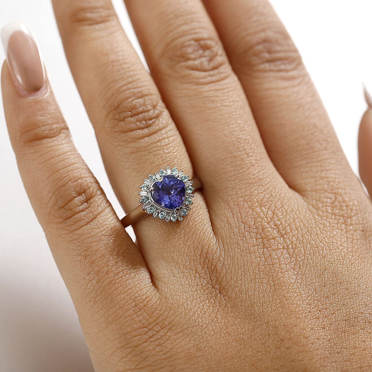 Rhapsody 950 Platinum AAAA Tanzanite, Paraiba Tourmaline and Diamond (E-F, VS2) Heart Ring (Size 6.0) 2.20 ctw image number 2