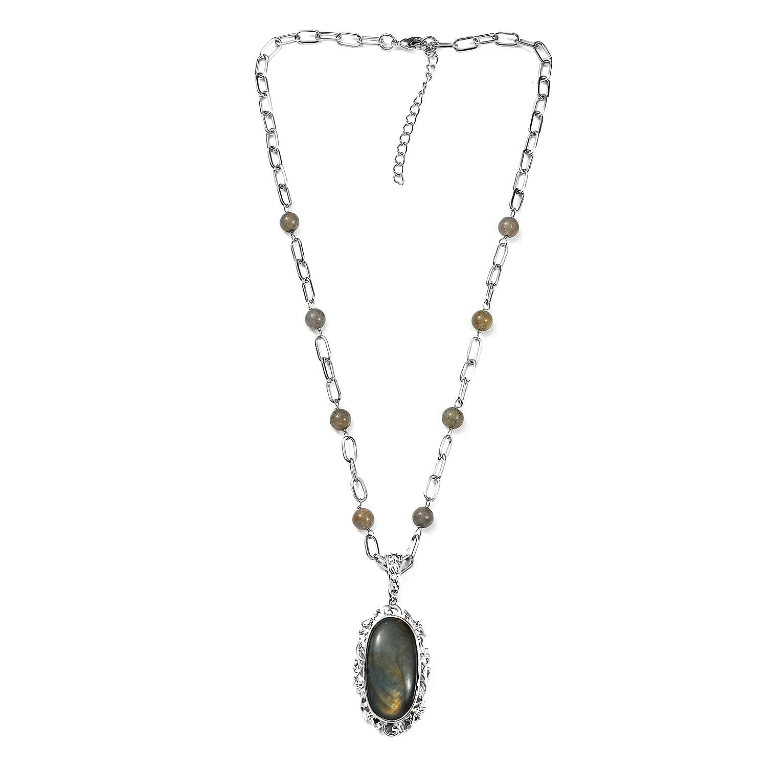 Karis Malagasy Labradorite Pendant com Necklace (18 Inches) in Platinum Bond 35.00 ctw