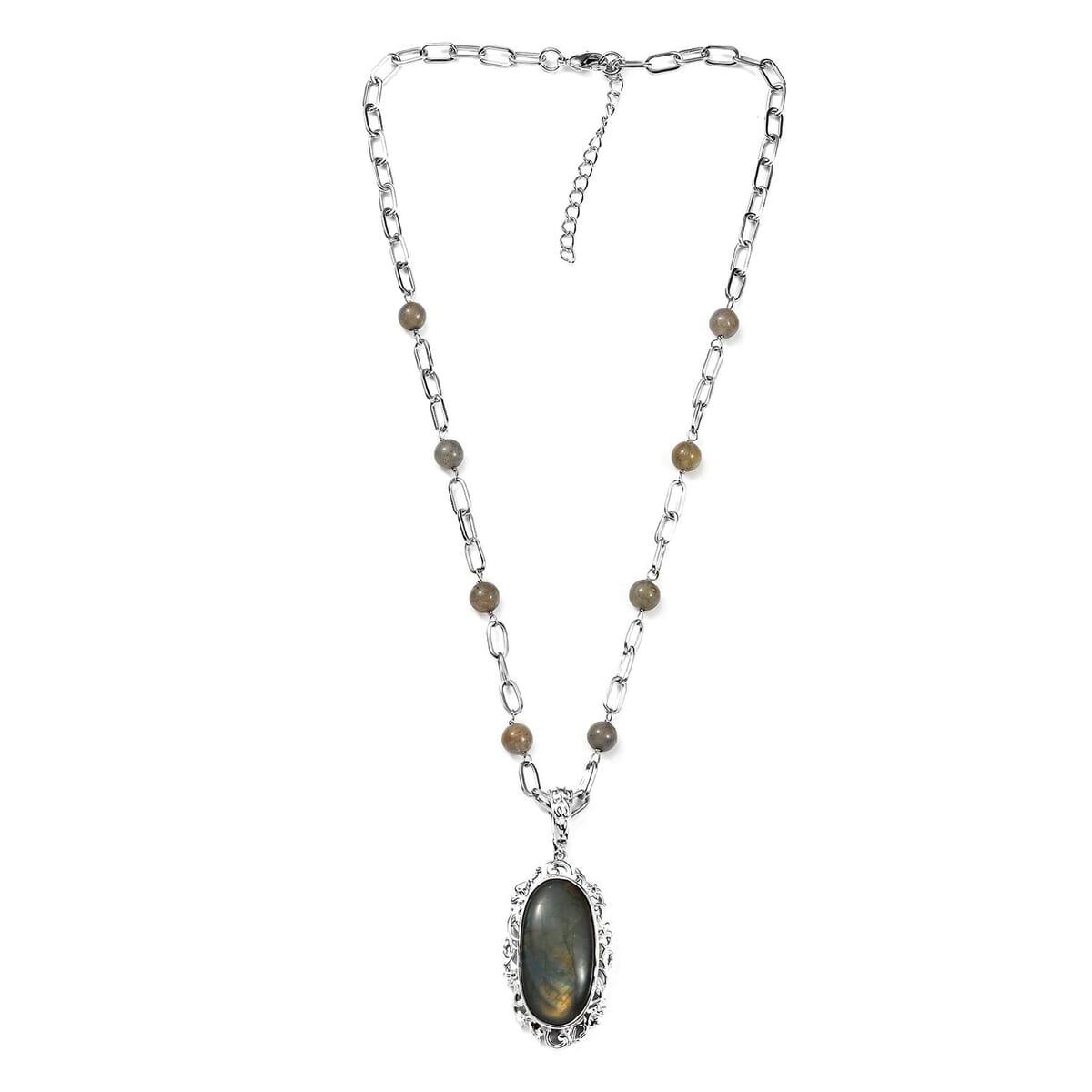 Karis Malagasy Labradorite Pendant com Necklace (18 Inches) in Platinum Bond 35.00 ctw image number 3