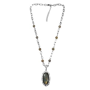 Karis Malagasy Labradorite Pendant com Necklace (18 Inches) in Platinum Bond 35.00 ctw