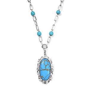 Karis Mojave Blue Turquoise Pendant com Necklace (18 Inches) in Platinum Bond 32.90 ctw