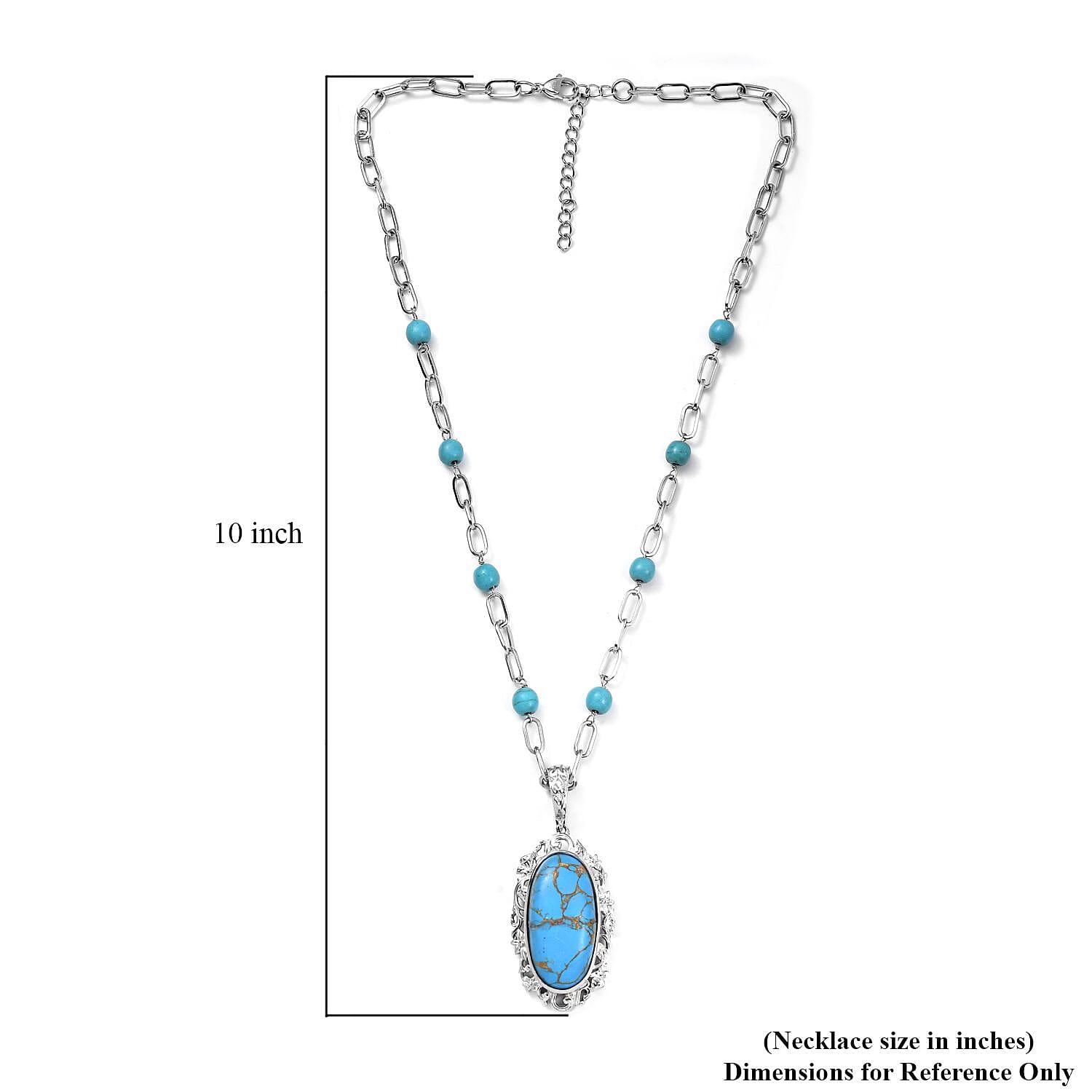 Karis Mojave Blue Turquoise Pendant com Necklace (18 Inches) in Platinum Bond 32.90 ctw