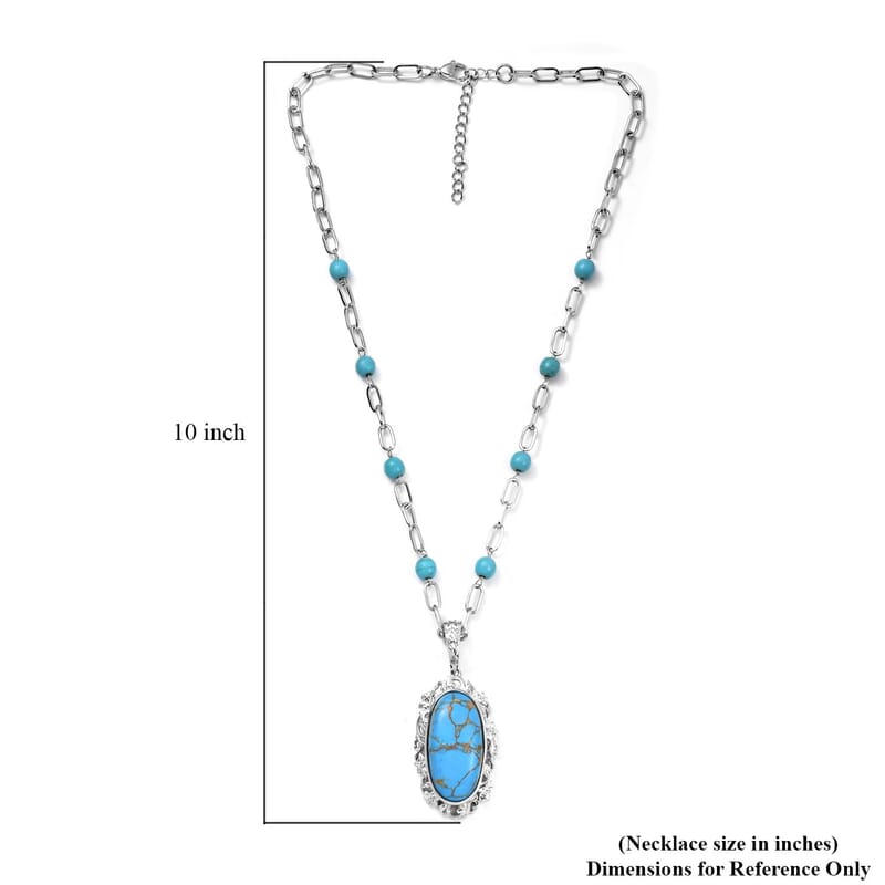 Karis Mojave Blue Turquoise Pendant com Necklace (18 Inches) in Platinum Bond 32.90 ctw
