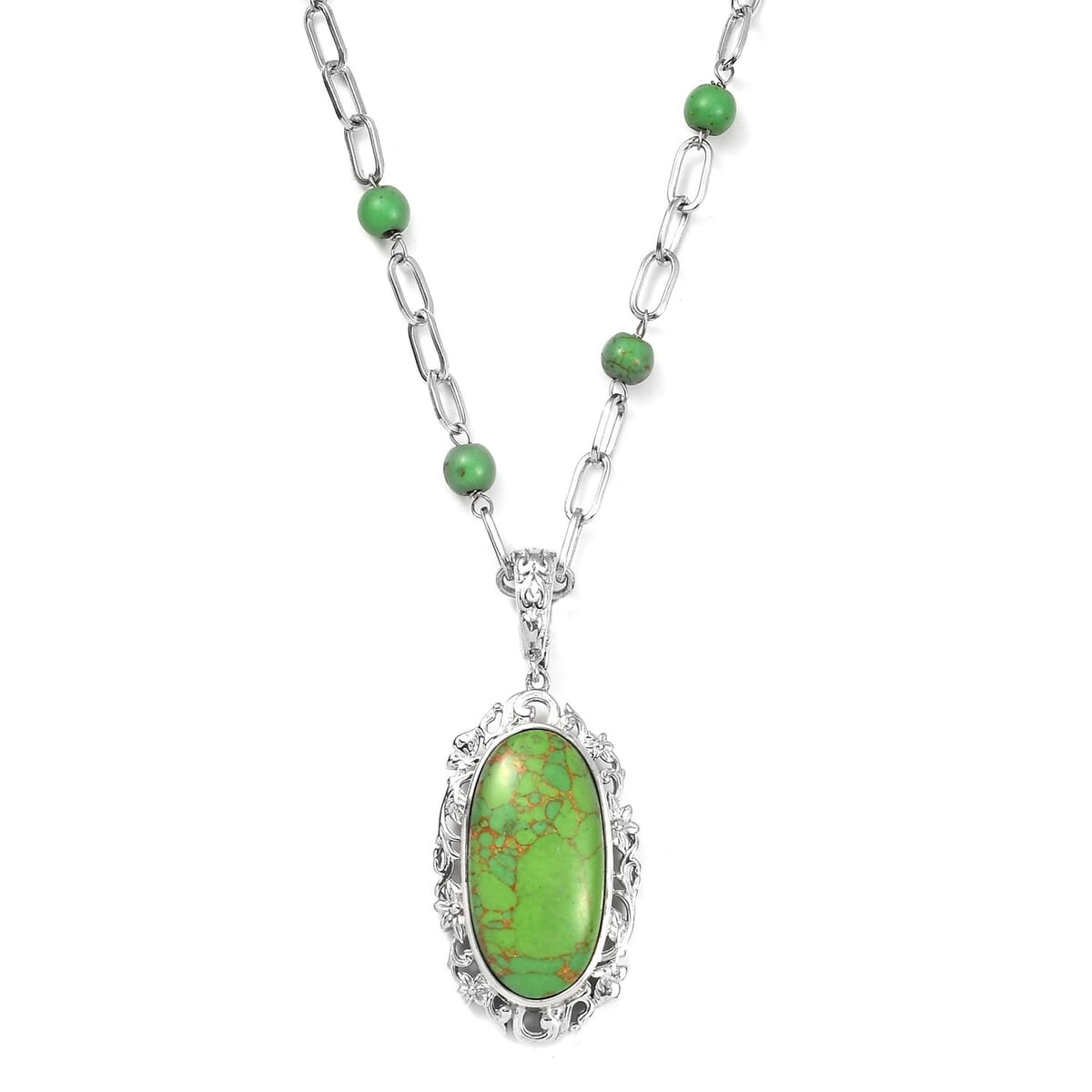 Karis Mojave Green Turquoise Pendant com Necklace (18 Inches) in Platinum Bond 27.90 ctw image number 0