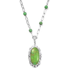 Karis Mojave Green Turquoise Pendant com Necklace (18 Inches) in Platinum Bond 27.90 ctw