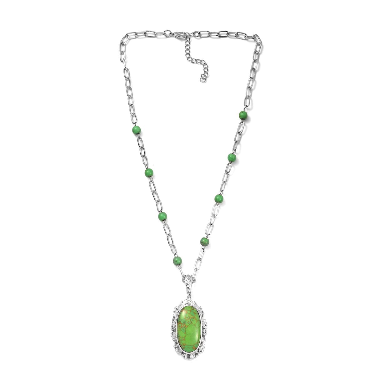 Karis Mojave Green Turquoise Pendant com Necklace (18 Inches) in Platinum Bond 27.90 ctw image number 3