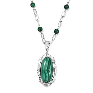 Karis African Malachite 45.75 ctw Pendant Necklace in Platinum Bond 18 Inches