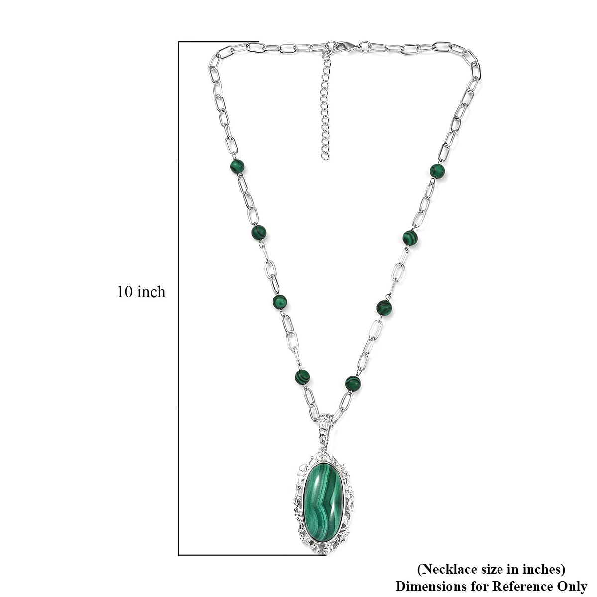 Karis African Malachite 45.75 ctw Pendant Necklace in Platinum Bond 18 Inches image number 5