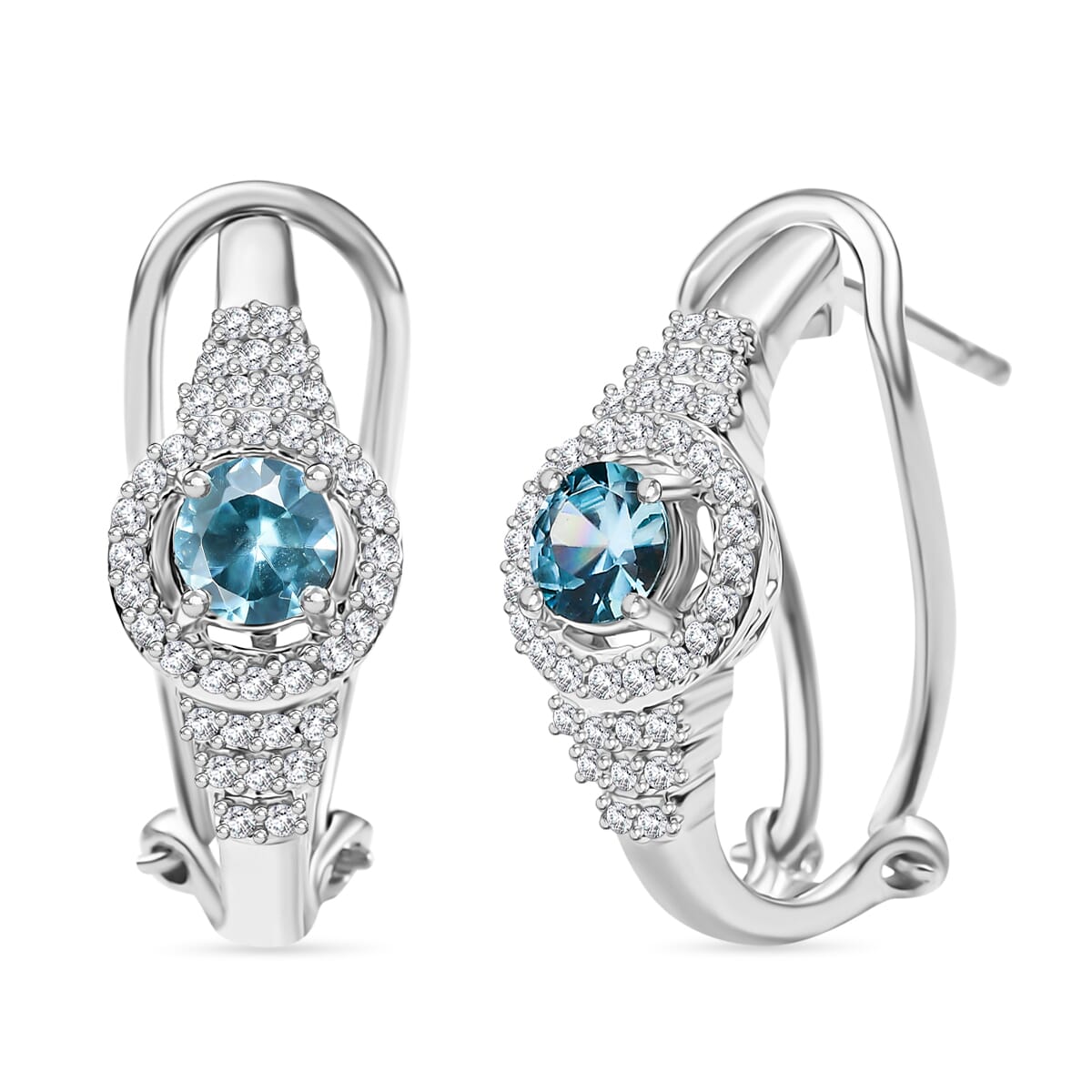 D'Joy Cambodian Blue Zircon and Multi Gemstone 1.65 ctw Latch Back Earrings in Rhodium Over Sterling Silver image number 0