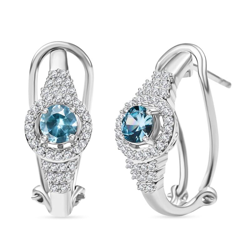 D'Joy Cambodian Blue Zircon and Multi Gemstone 1.65 ctw Latch Back Earrings in Rhodium Over Sterling Silver