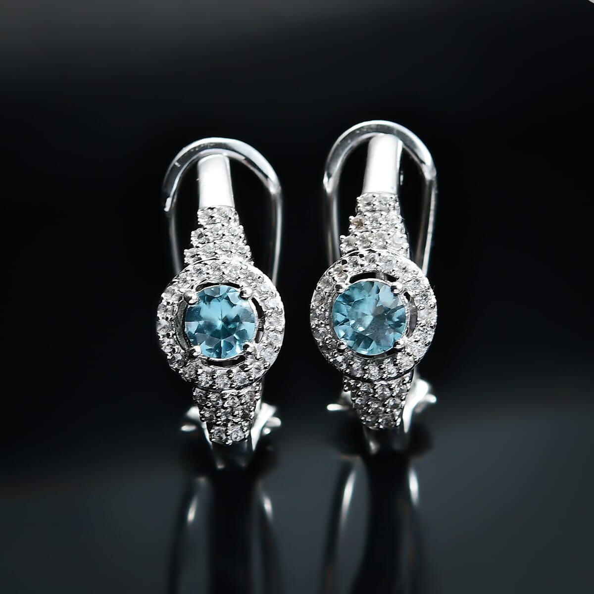 D'Joy Cambodian Blue Zircon and Multi Gemstone 1.65 ctw Latch Back Earrings in Rhodium Over Sterling Silver image number 1