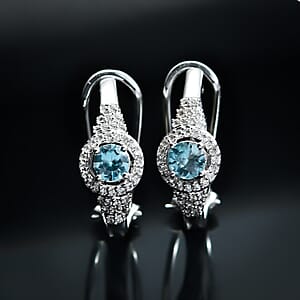 D'Joy Cambodian Blue Zircon and Multi Gemstone 1.65 ctw Latch Back Earrings in Rhodium Over Sterling Silver