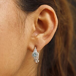 D'Joy Cambodian Blue Zircon and Multi Gemstone 1.65 ctw Latch Back Earrings in Rhodium Over Sterling Silver