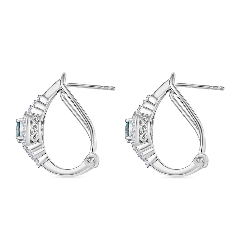 D'Joy Cambodian Blue Zircon and Multi Gemstone 1.65 ctw Latch Back Earrings in Rhodium Over Sterling Silver