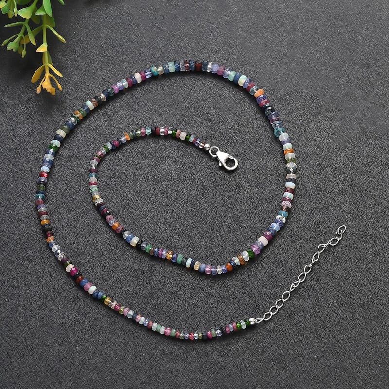Multi Gemstones 50.00 ctw Necklace in Rhodium Over Sterling Silver 18-20 Inches