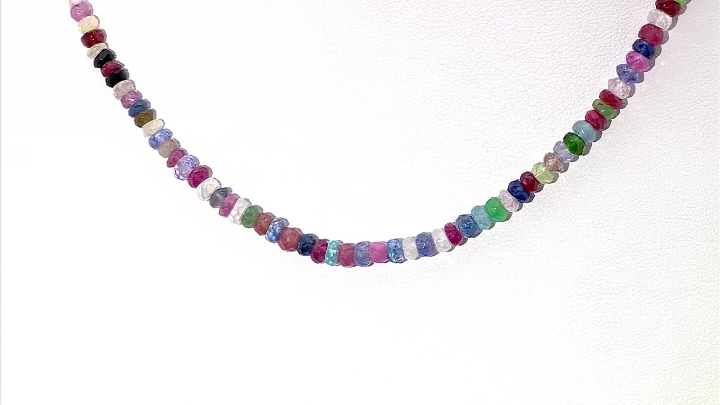 Multi Gemstones 50.00 ctw Necklace in Rhodium Over Sterling Silver 18-20 Inches