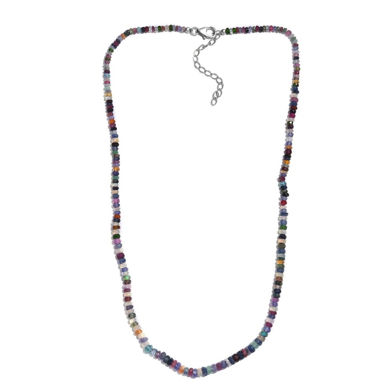 Multi Gemstones 50.00 ctw Necklace in Rhodium Over Sterling Silver 18-20 Inches