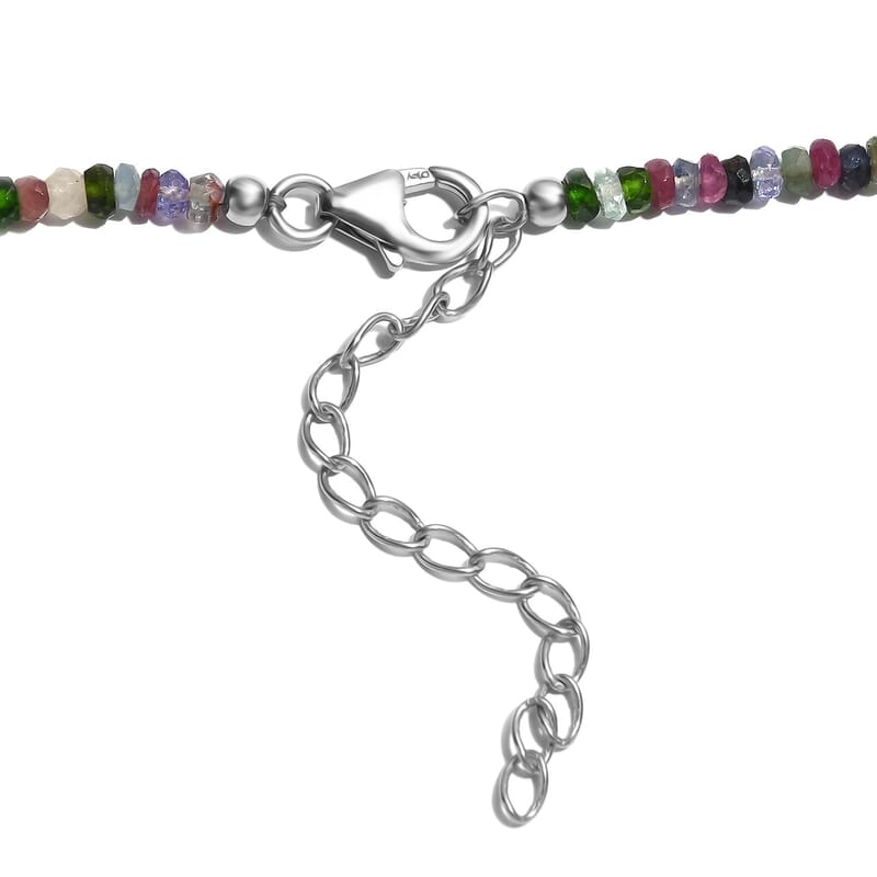 Multi Gemstones 50.00 ctw Necklace in Rhodium Over Sterling Silver 18-20 Inches