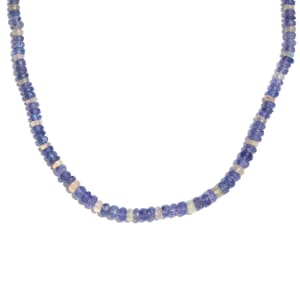Tanzanite and Ethiopian Welo Opal 50.00 ctw Necklace in Rhodium Over Sterling Silver 18 Inches