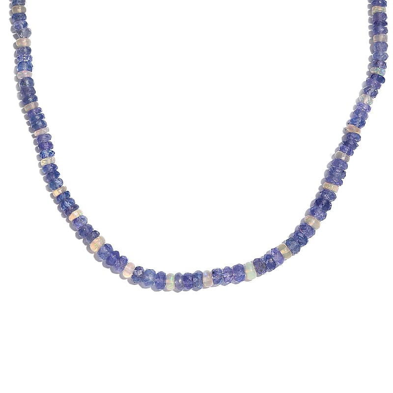 Tanzanite and Ethiopian Welo Opal 50.00 ctw Necklace in Rhodium Over Sterling Silver 18 Inches