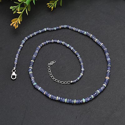 Tanzanite and Ethiopian Welo Opal 50.00 ctw Necklace in Rhodium Over Sterling Silver 18 Inches