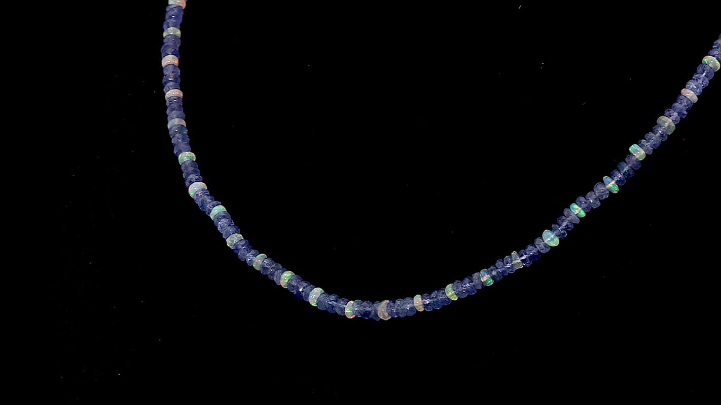 Tanzanite and Ethiopian Welo Opal 50.00 ctw Necklace in Rhodium Over Sterling Silver 18 Inches