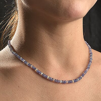 Tanzanite and Ethiopian Welo Opal 50.00 ctw Necklace in Rhodium Over Sterling Silver 18 Inches