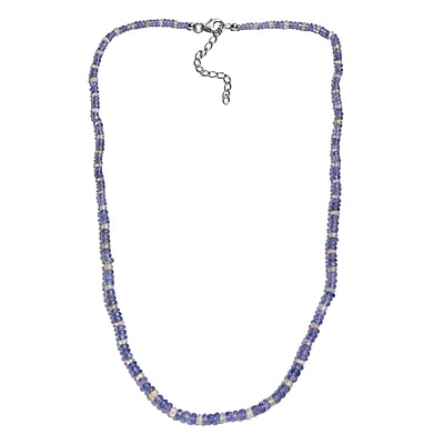 Tanzanite and Ethiopian Welo Opal 50.00 ctw Necklace in Rhodium Over Sterling Silver 18 Inches