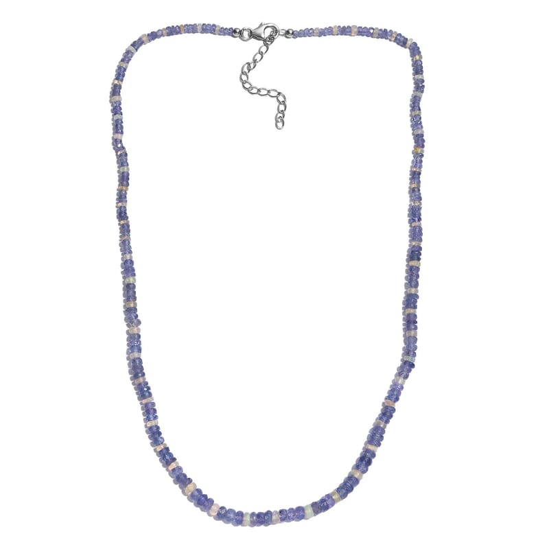 Tanzanite and Ethiopian Welo Opal 50.00 ctw Necklace in Rhodium Over Sterling Silver 18 Inches