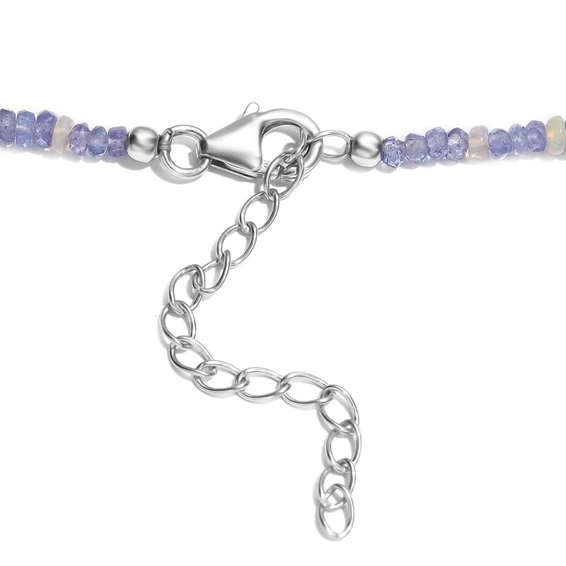 Tanzanite and Ethiopian Welo Opal 50.00 ctw Necklace in Rhodium Over Sterling Silver 18 Inches
