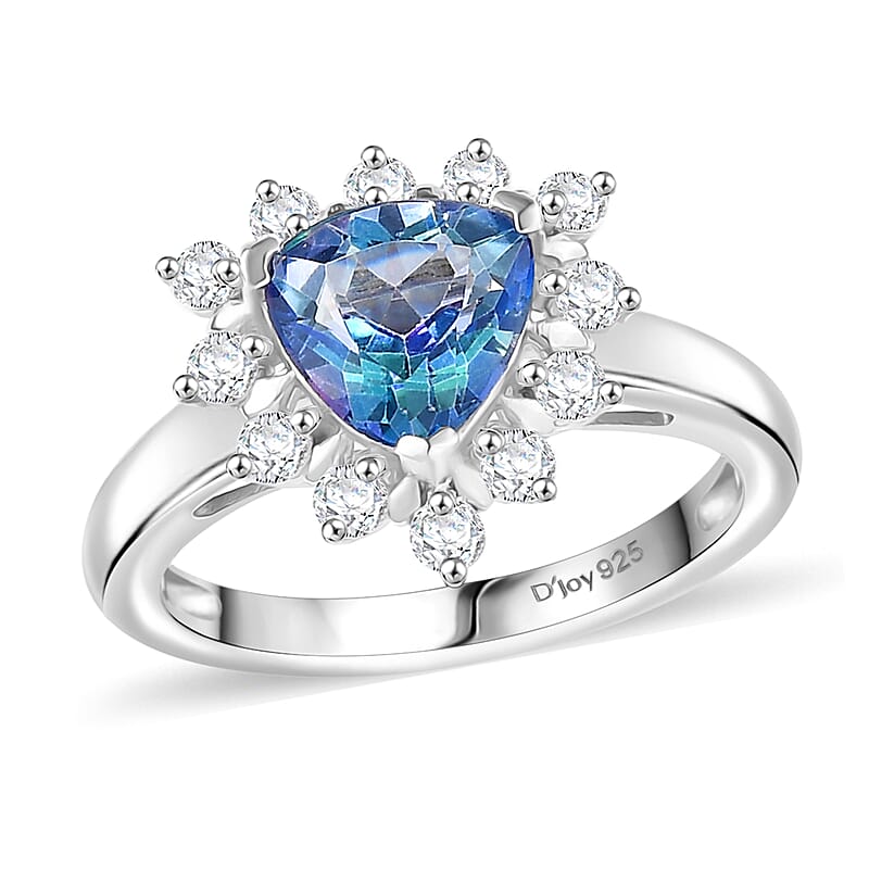 D'Joy Neptune Garden Mystic Topaz and White Zircon 2.80 ctw Starburst Ring in Rhodium Over Sterling Silver (Size 10.0)