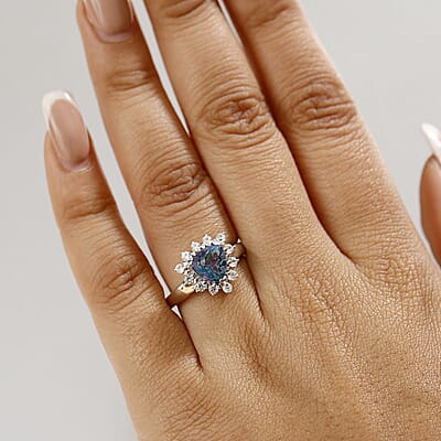 D'Joy Neptune Garden Mystic Topaz and White Zircon 2.80 ctw Starburst Ring in Rhodium Over Sterling Silver (Size 10.0)
