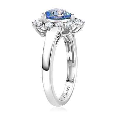 D'Joy Neptune Garden Mystic Topaz and White Zircon 2.80 ctw Starburst Ring in Rhodium Over Sterling Silver (Size 10.0)