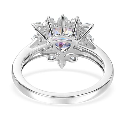 D'Joy Neptune Garden Mystic Topaz and White Zircon 2.80 ctw Starburst Ring in Rhodium Over Sterling Silver (Size 10.0)