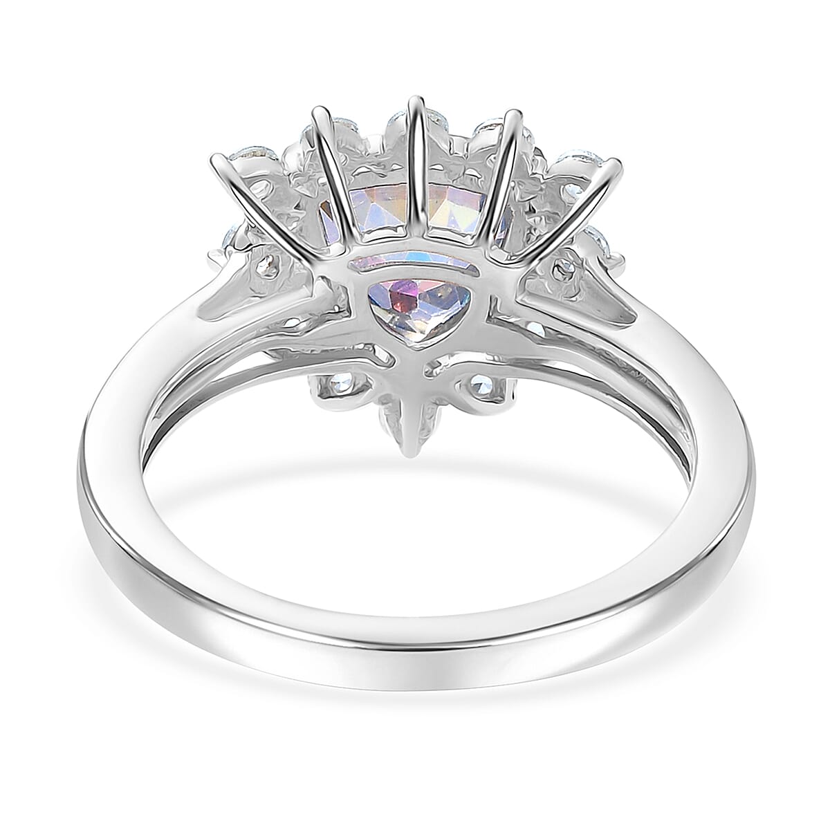D'Joy Neptune Garden Mystic Topaz and White Zircon 2.80 ctw Starburst Ring in Rhodium Over Sterling Silver (Size 6.0)