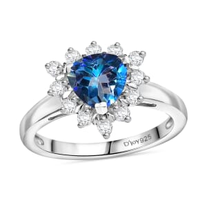 D'Joy Neptune Garden Mystic Topaz and White Zircon 2.80 ctw Starburst Ring in Rhodium Over Sterling Silver (Size 9.0)