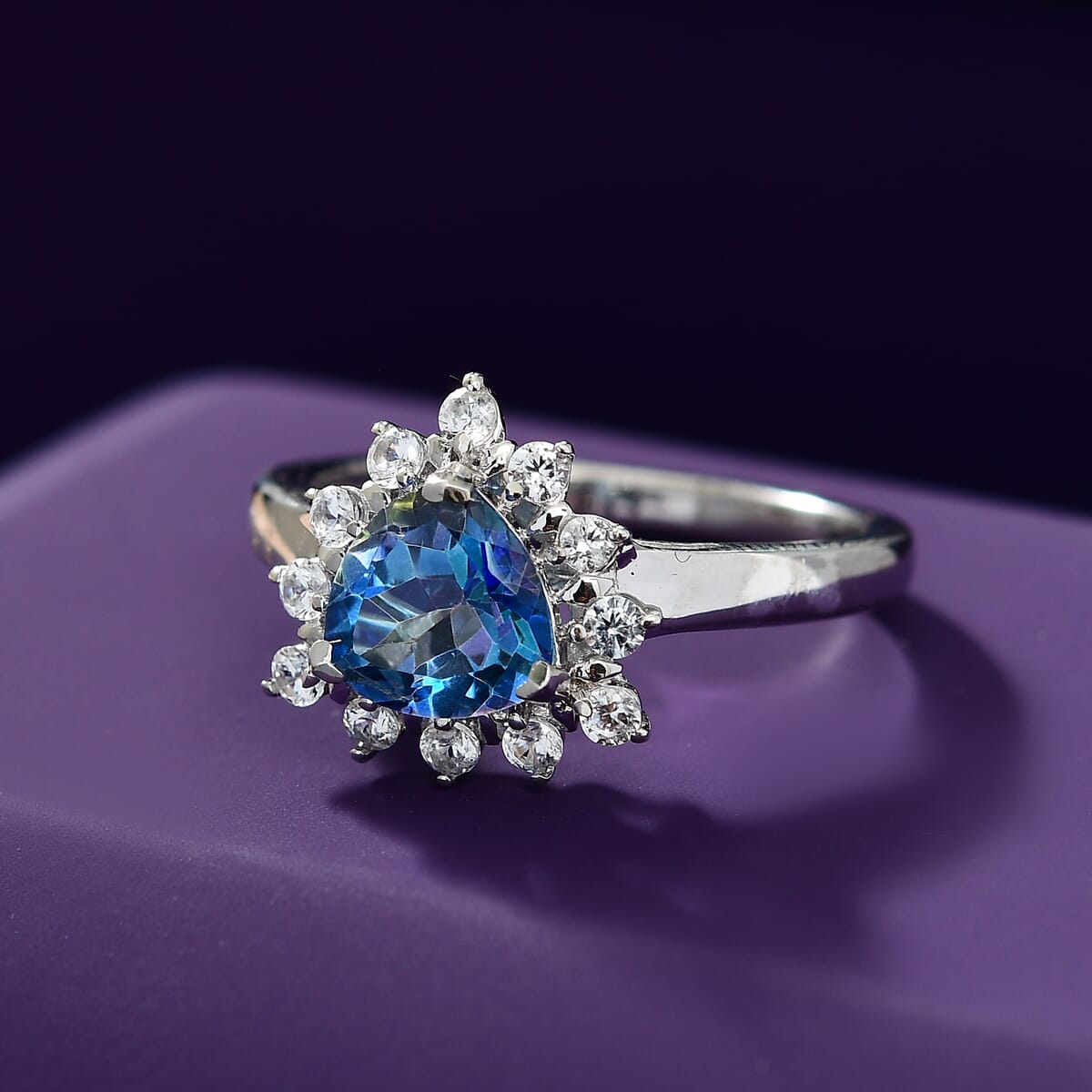D'Joy Neptune Garden Mystic Topaz and White Zircon 2.80 ctw Starburst Ring in Rhodium Over Sterling Silver (Size 9.0) image number 1